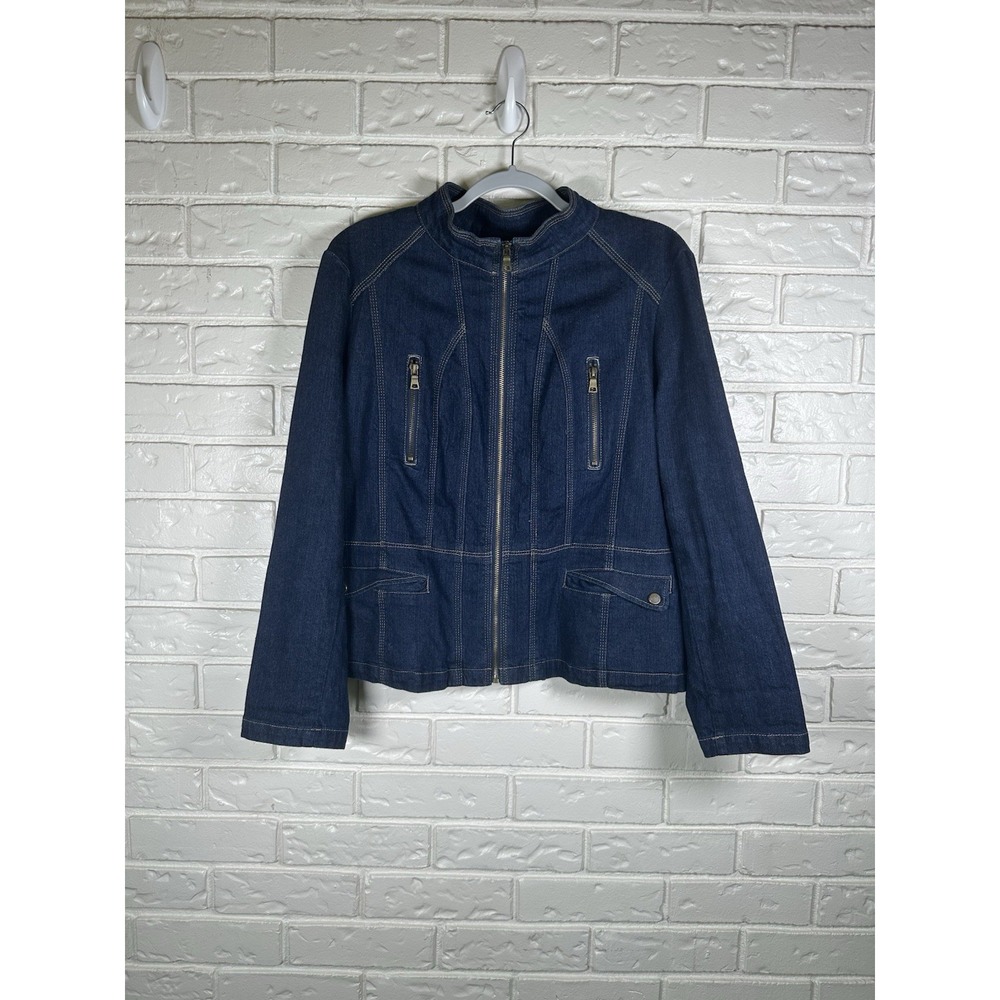 Roz & Ali XL Denim Moto Jacket Dark Wash Zip Front Lorelai Gilmore Style